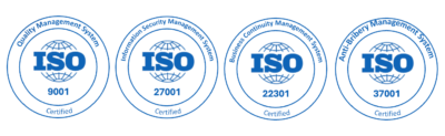 ISO 9001 · ISO 27001 · ISO 22301 · ISO 27701