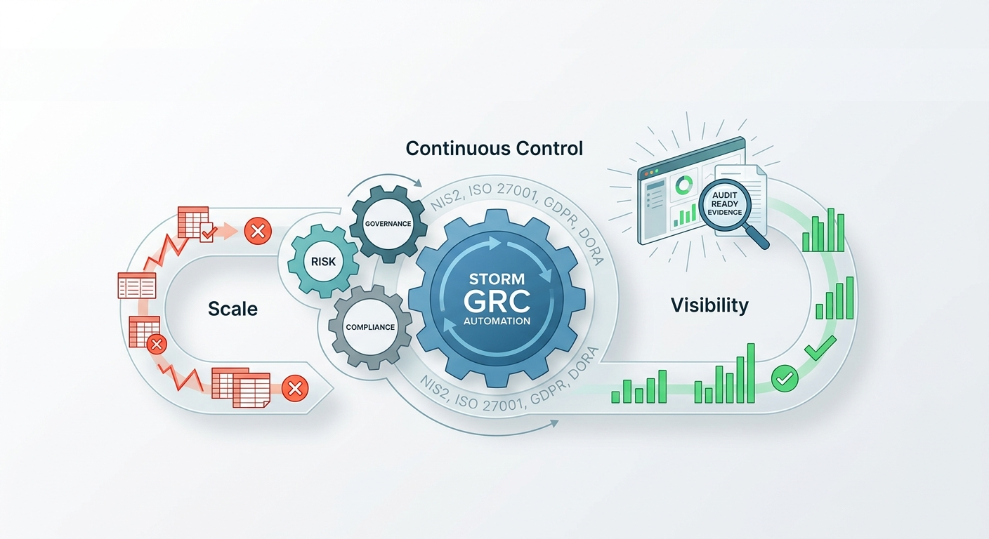 GRC automation platform showing governance, risk, and compliance workflows with continuous control and real-time visibility